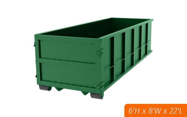 our thirty yard dumpsters can hold a variety of construction debris including wood, drywall, and metal